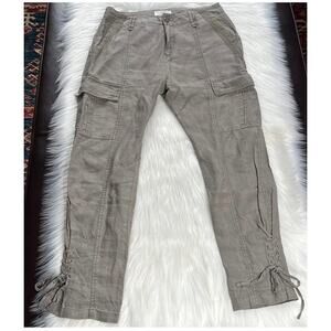 Joie Green Linen Telutci Ankle Tie Cargo Pants
